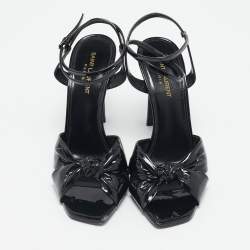 Saint Laurent Black Patent Leather Amy Knot Ankle Strap Sandals Size 40.5
