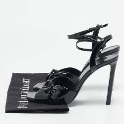 Saint Laurent Black Patent Leather Amy Knot Ankle Strap Sandals Size 40.5