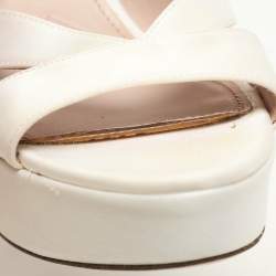 Saint Laurent White Lizard Embossed Leather Tribute Platform Sandals Size 39