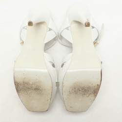 Saint Laurent White Lizard Embossed Leather Tribute Platform Sandals Size 39