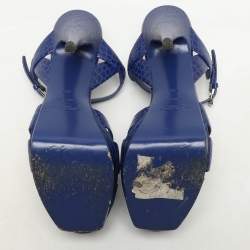 Saint Laurent Blue Croc Embossed Leather Tribute Platform Sandals Size 40