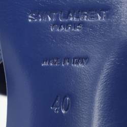 Saint Laurent Blue Croc Embossed Leather Tribute Platform Sandals Size 40