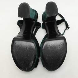 Saint Laurent Green Velvet Candy Bow Platform Sandals Size 39