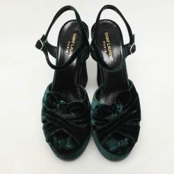 Saint Laurent Green Velvet Candy Bow Platform Sandals Size 39