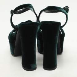 Saint Laurent Green Velvet Candy Bow Platform Sandals Size 39
