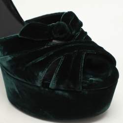Saint Laurent Green Velvet Candy Bow Platform Sandals Size 39