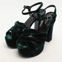 Saint Laurent Green Velvet Candy Bow Platform Sandals Size 39