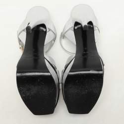 Saint Laurent Silver Leather Tribute Platform Sandals Size 39