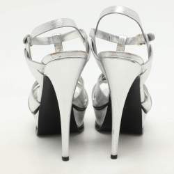 Saint Laurent Silver Leather Tribute Platform Sandals Size 39