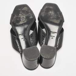 Saint Laurent Black Texture Leather Loulou Criss Cross Mules Size 41