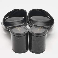 Saint Laurent Black Texture Leather Loulou Criss Cross Mules Size 41