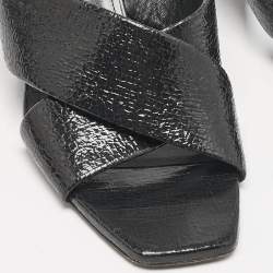 Saint Laurent Black Texture Leather Loulou Criss Cross Mules Size 41