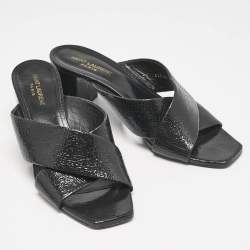 Saint Laurent Black Texture Leather Loulou Criss Cross Mules Size 41