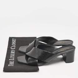 Saint Laurent Black Texture Leather Loulou Criss Cross Mules Size 41