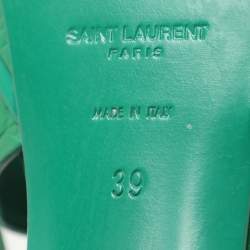 Saint Laurent Green Croc Embossed Leather Tribute Platform Sandals Size 39