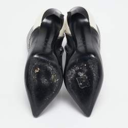 Saint Laurent Black/White Leather Zip Detail Ankle Length Boots Size 36