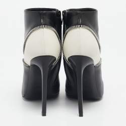 Saint Laurent Black/White Leather Zip Detail Ankle Length Boots Size 36