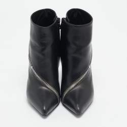 Saint Laurent Black/White Leather Zip Detail Ankle Length Boots Size 36