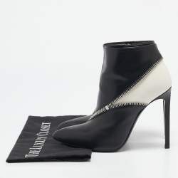 Saint Laurent Black/White Leather Zip Detail Ankle Length Boots Size 36