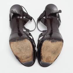 Saint Laurent Burgundy Patent Leather Tribute Ankle Strap Sandals Size 39