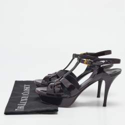 Saint Laurent Burgundy Patent Leather Tribute Ankle Strap Sandals Size 39