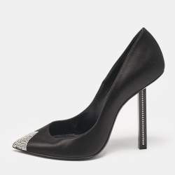 Saint Laurent Black Satin Tower Pumps Size 37