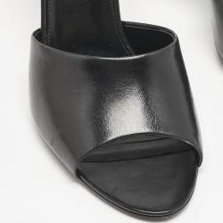 Saint Laurent Black Leather Belfagor Open Toe Slide Sandals Size 39