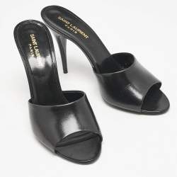 Saint Laurent Black Leather Belfagor Open Toe Slide Sandals Size 39