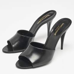 Saint Laurent Black Leather Belfagor Open Toe Slide Sandals Size 39