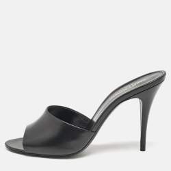Saint Laurent Black Leather Belfagor Open Toe Slide Sandals Size 39