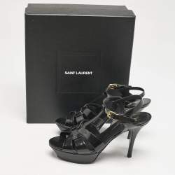 Saint Laurent Black Patent Leather Tribute Platform Sandals Size 38