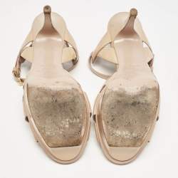 Pre Owned Saint Laurent Beige Patent Leather Tribute Ankle Strap Sandals Size 38