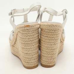 Saint Laurent White Leather Tribute Wedge Espadrille Sandals Size 37.5
