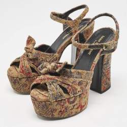 Saint Laurent Multicolor Brocade Fabric Candy Bow Platform Sandals Size 36