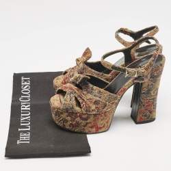 Saint Laurent Multicolor Brocade Fabric Candy Bow Platform Sandals Size 36