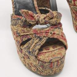 Saint Laurent Multicolor Brocade Fabric Candy Bow Platform Sandals Size 36
