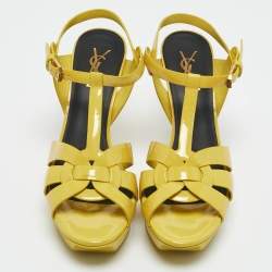 Saint Laurent Yellow Patent Leather Tribute Platform Sandals Size 38.5
