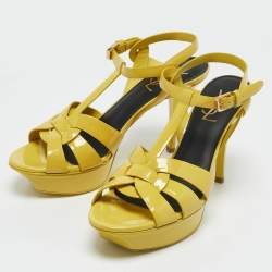 Saint Laurent Yellow Patent Leather Tribute Platform Sandals Size 38.5