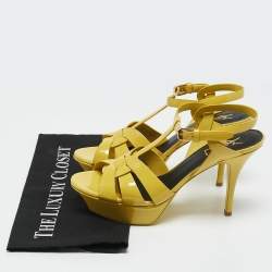 Saint Laurent Yellow Patent Leather Tribute Platform Sandals Size 38.5