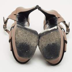 Saint Laurent Brown Leather Tribute Platform Sandals Size 36