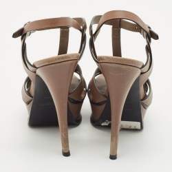 Saint Laurent Brown Leather Tribute Platform Sandals Size 36
