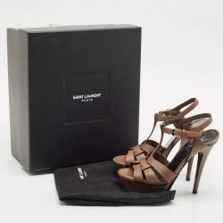 Saint Laurent Brown Leather Tribute Platform Sandals Size 36