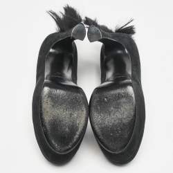 Saint Laurent  Black Fur and Suede Platform Pumps Size 39