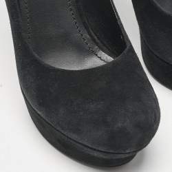 Saint Laurent  Black Fur and Suede Platform Pumps Size 39