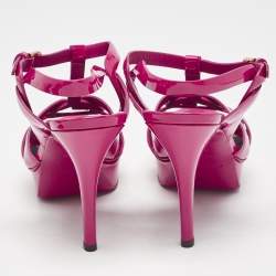 مملوكة مسبقًا Saint Laurent Purple Patent Leather Tribute Ankle Strap Sandals Size 38.5