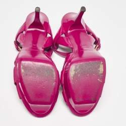 مملوكة مسبقًا Saint Laurent Purple Patent Leather Tribute Ankle Strap Sandals Size 38.5
