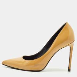 Saint Laurent Beige Patent Leather Anja Pointed Toe Pumps Size 37