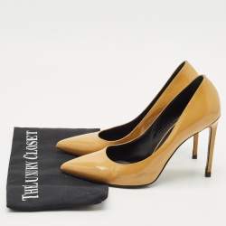 Saint Laurent Beige Patent Leather Anja Pointed Toe Pumps Size 37