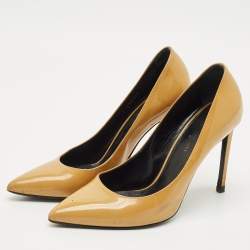 Saint Laurent Beige Patent Leather Anja Pointed Toe Pumps Size 37
