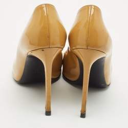 Saint Laurent Beige Patent Leather Anja Pointed Toe Pumps Size 37